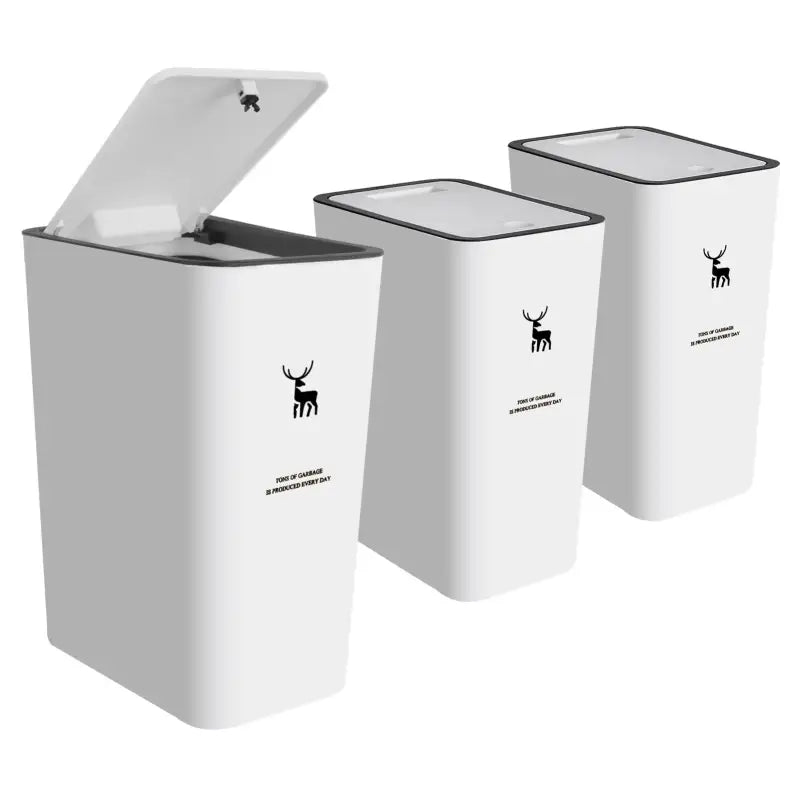 3-Pack 4 Gallon Press Top Trash Can with Lid Small Plastic Dog-Proof Waste Bin for Kitchen Office & Bathroom - 3 Pack