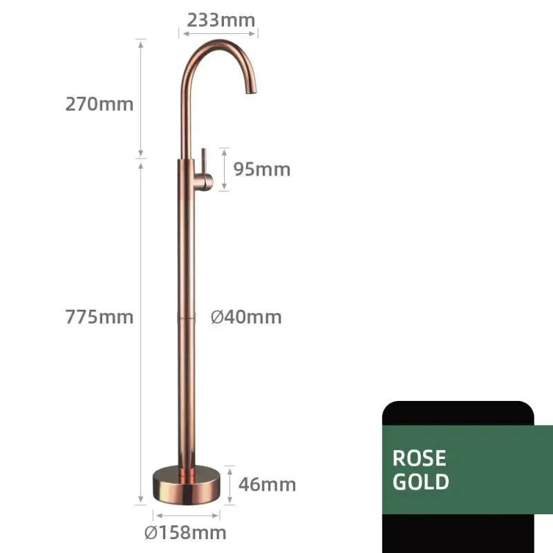 Rose Gold Bathroom Bathtub Floor Stand Faucet – 360° Rotation Mixer with Brass Hand Shower - Rose gold