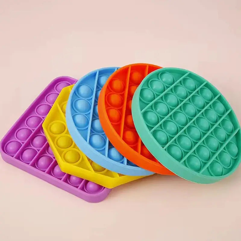 Silicone Bubble Sensory Fidget Toys - Stress Reliever Gifts for Kids Birthday Party Favors Poppers - 3PCS Rainbow