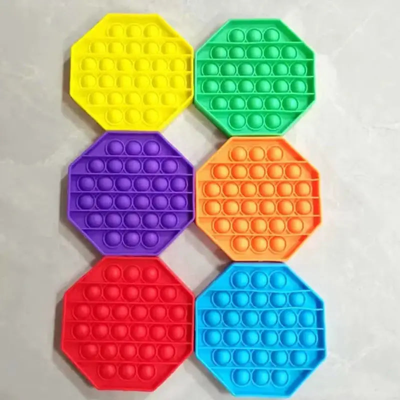 Silicone Bubble Sensory Fidget Toys - Stress Reliever Gifts for Kids Birthday Party Favors Poppers - 3PCS Rainbow