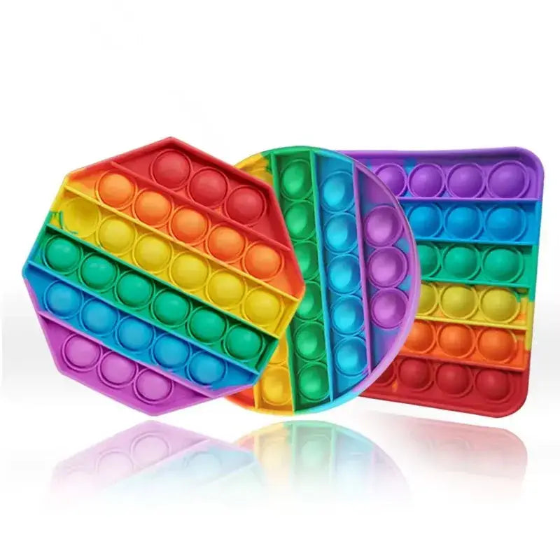 Silicone Bubble Sensory Fidget Toys - Stress Reliever Gifts for Kids Birthday Party Favors Poppers - 3PCS Rainbow