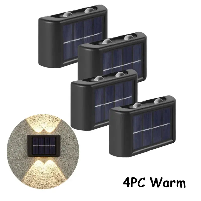 Solar Wall Light – 4-LED Up & Down Outdoor Decorative Lamp Waterproof Exterior Light for Garden Patio Yard (1/2/4/6