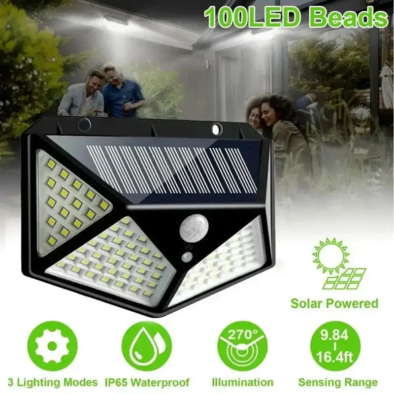 1/2/4/6Pcs 100 LED Outdoor Solar Wall Lights with PIR Motion Sensor – Waterproof Garden Security Lamps - 100 LED