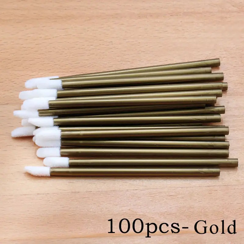 100/50pcs Disposable Eyelash & Lip Brushes – Mascara Applicator & Eyelash Extension Tools - Gold-100pcs