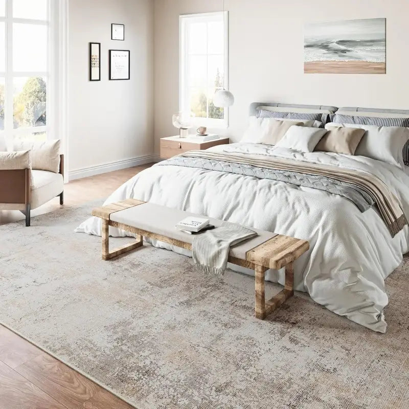 10x14 Washable Beige & Grey Abstract Area Rug - Non-Slip Soft Low Pile for Living Room & Bedroom - United States