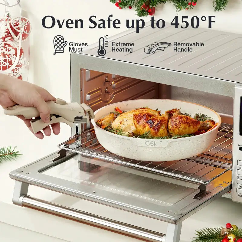 17-Piece Nonstick Cookware Set with Detachable Handle Silicone Lids & Utensils Oven Safe - WHITE / United States / Over