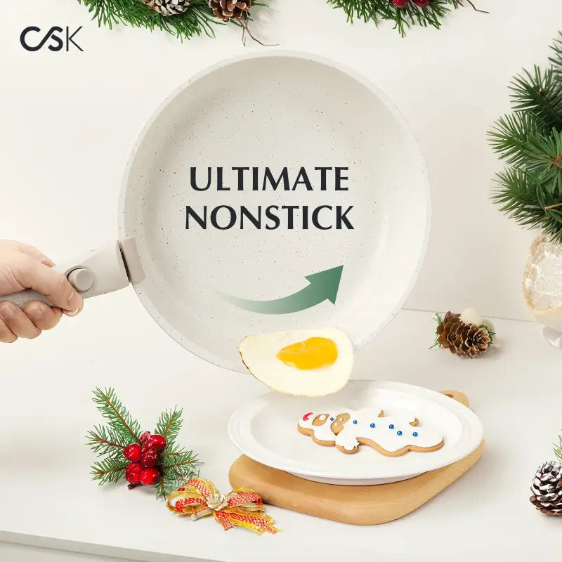 17-Piece Nonstick Cookware Set with Detachable Handle Silicone Lids & Utensils Oven Safe - WHITE / United States / Over