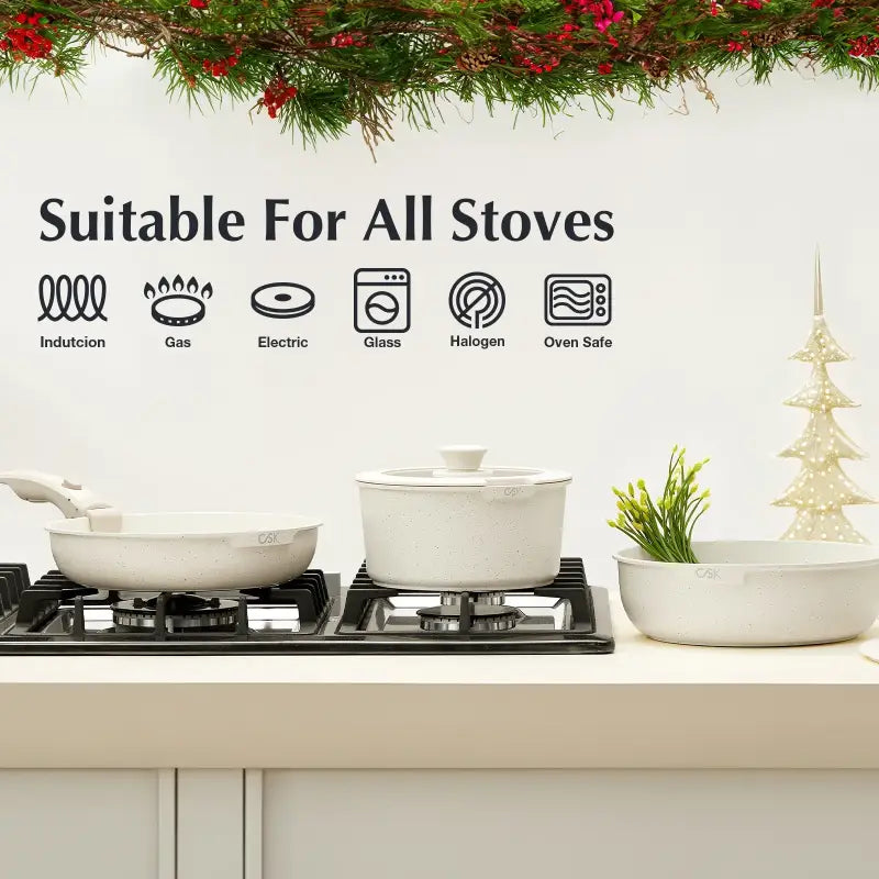 17-Piece Nonstick Cookware Set with Detachable Handle Silicone Lids & Utensils Oven Safe - WHITE / United States / Over