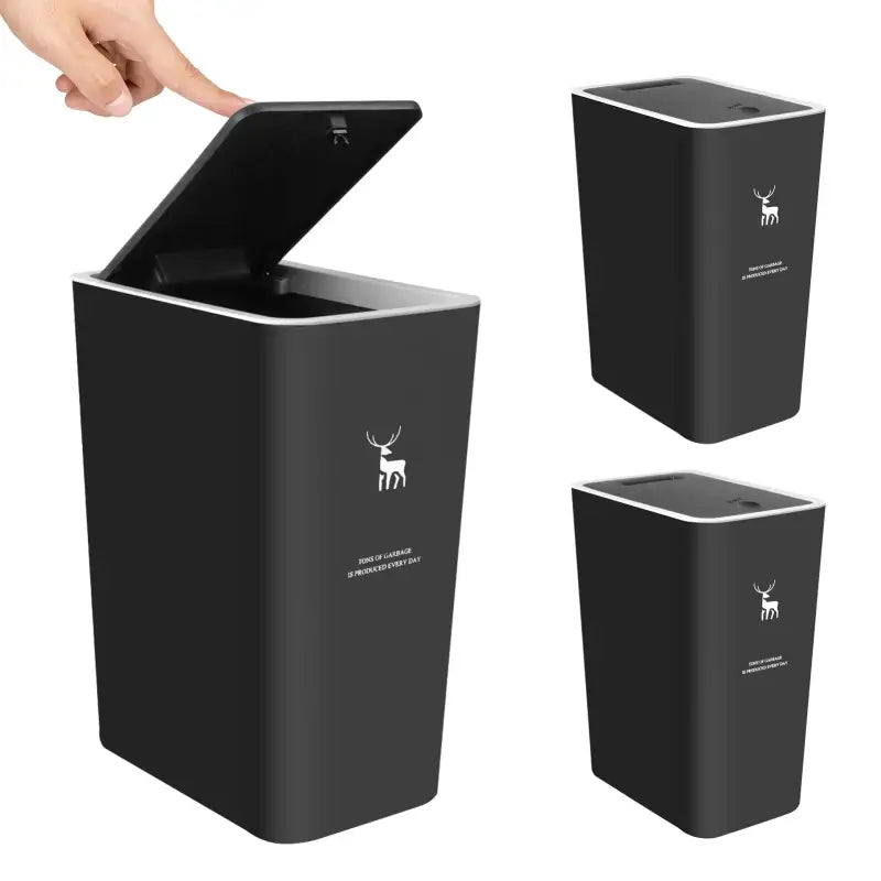 3-Pack 4 Gallon Press Top Trash Can with Lid Small Plastic Dog-Proof Waste Bin for Kitchen Office & Bathroom