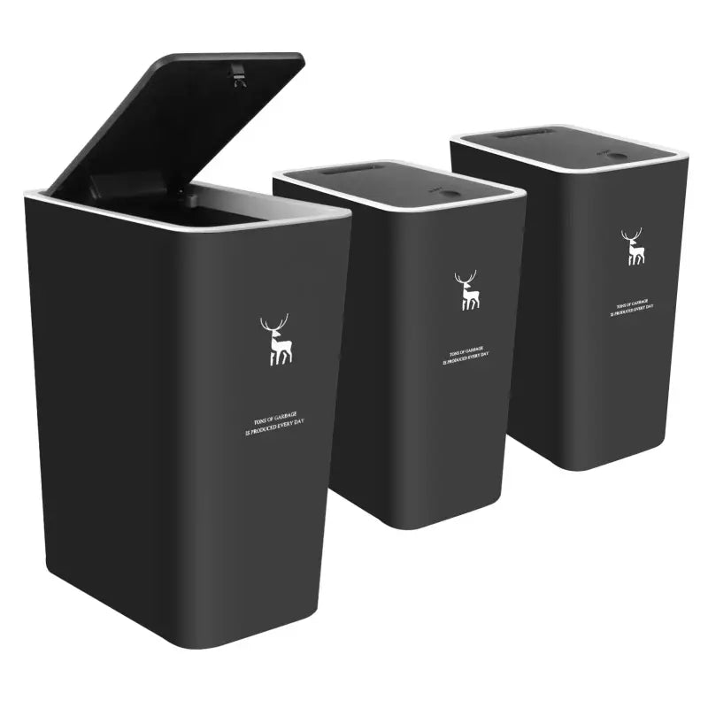 3-Pack 4 Gallon Press Top Trash Can with Lid Small Plastic Dog-Proof Waste Bin for Kitchen Office & Bathroom - 3 Pack