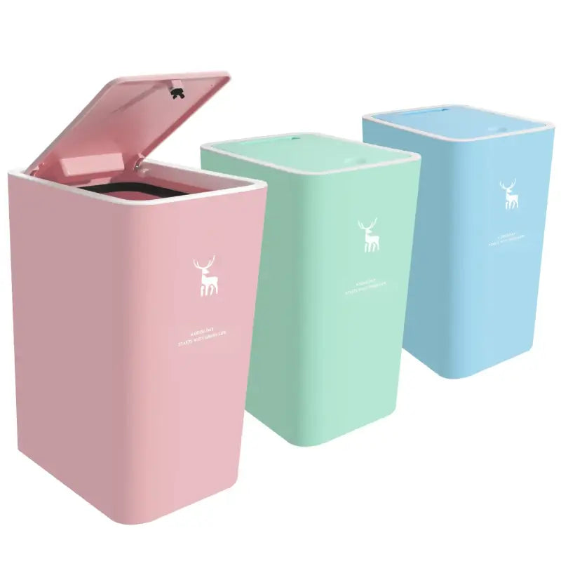 3-Pack 4 Gallon Press Top Trash Can with Lid Small Plastic Dog-Proof Waste Bin for Kitchen Office & Bathroom - 3 Pack