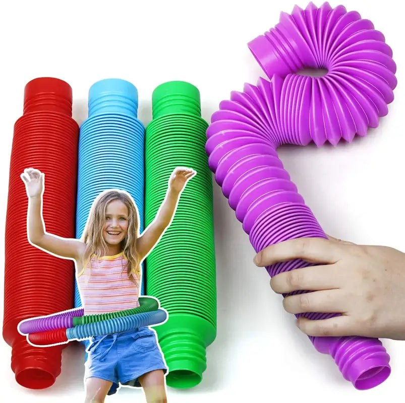 4 Pack Tube Sensory Fidget Toy - Colorful Heavy-Duty Pop Tubes for Stress Relief Autism & ADHD - random 4pieces