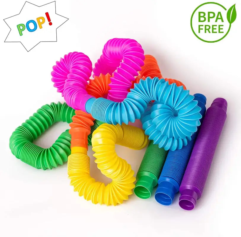 4 Pack Tube Sensory Fidget Toy - Colorful Heavy-Duty Pop Tubes for Stress Relief Autism & ADHD - random 4pieces