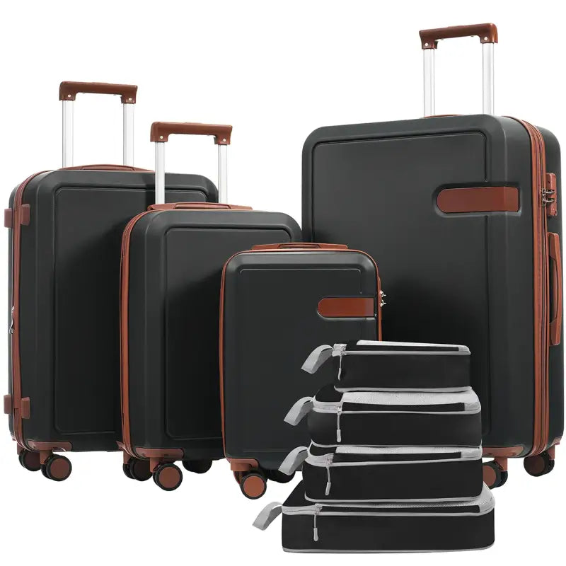 4 Piece Luggage Set with Compression Packing Cubes – Expandable Spinner Wheels & TSA Lock - Brown and Black / United