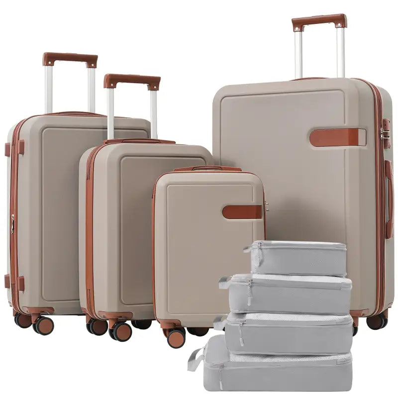 4 Piece Luggage Set with Compression Packing Cubes – Expandable Spinner Wheels & TSA Lock - Khaki / United States