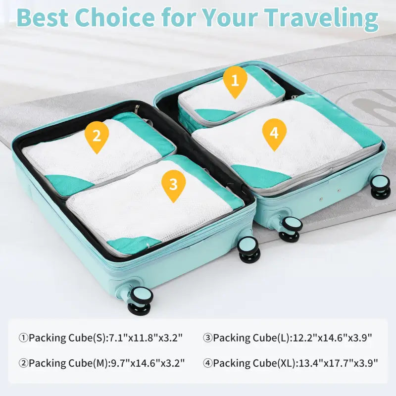 4 Piece Luggage Set with Compression Packing Cubes – Expandable Spinner Wheels & TSA Lock