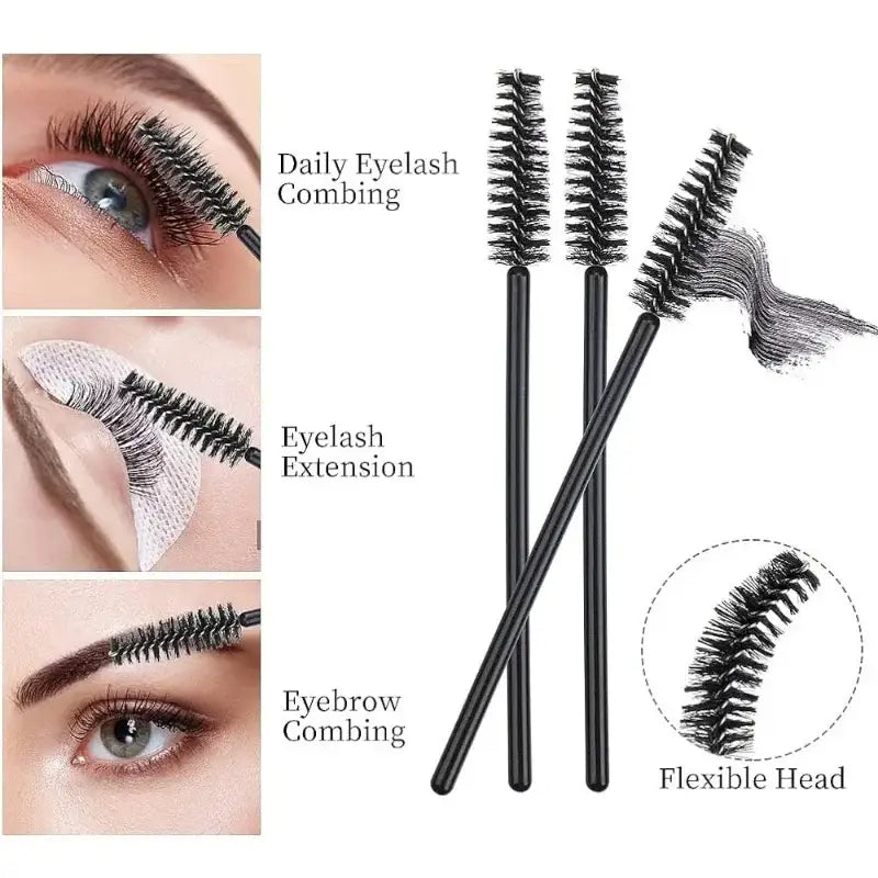 50Pcs Disposable Mascara Wands – Eyebrow & Eyelash Brush Applicators for Makeup & Extensions