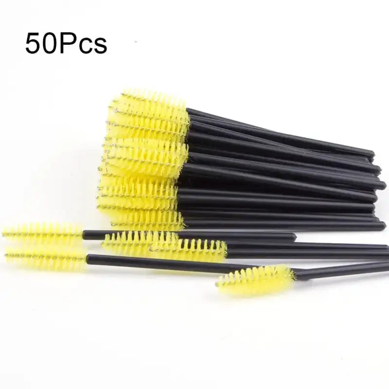 50Pcs Disposable Mascara Wands – Eyebrow & Eyelash Brush Applicators for Makeup & Extensions - 50Pcs Yellow