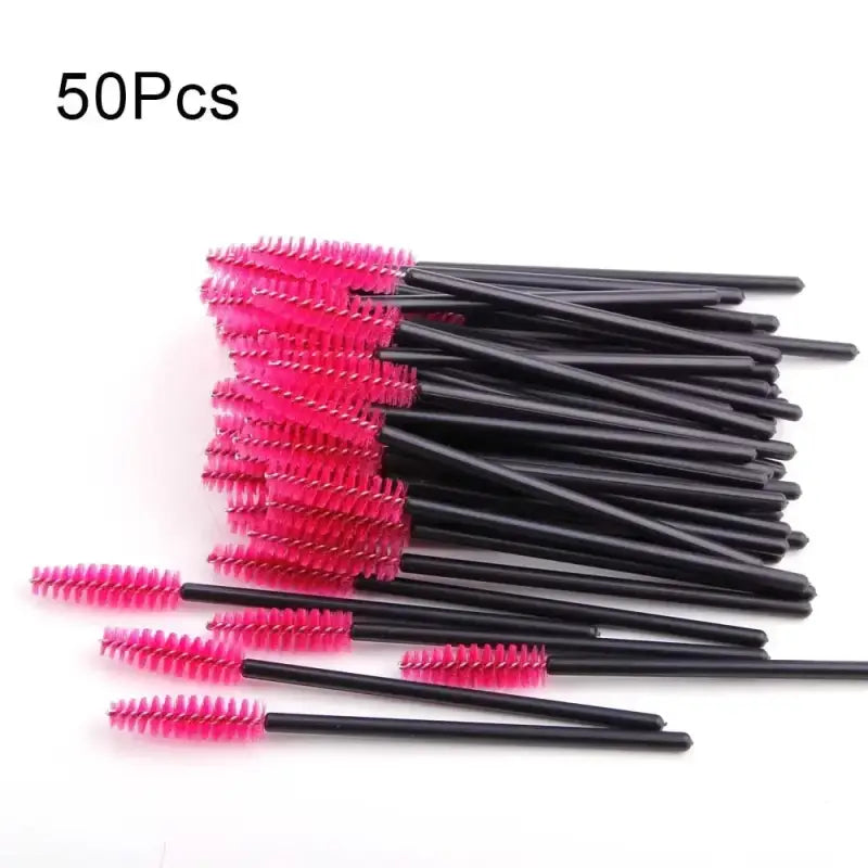 50Pcs Disposable Mascara Wands – Eyebrow & Eyelash Brush Applicators for Makeup & Extensions - 50Pcs Red