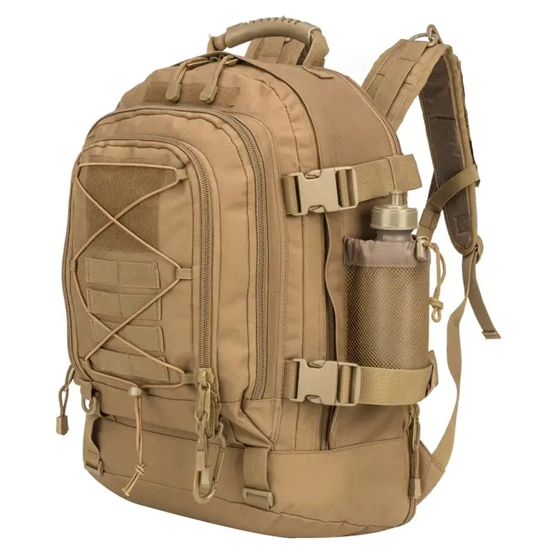 65L Military Tactical Backpack for Hiking Camping Travel with MOLLE System and Expandable Size - Brown / United States