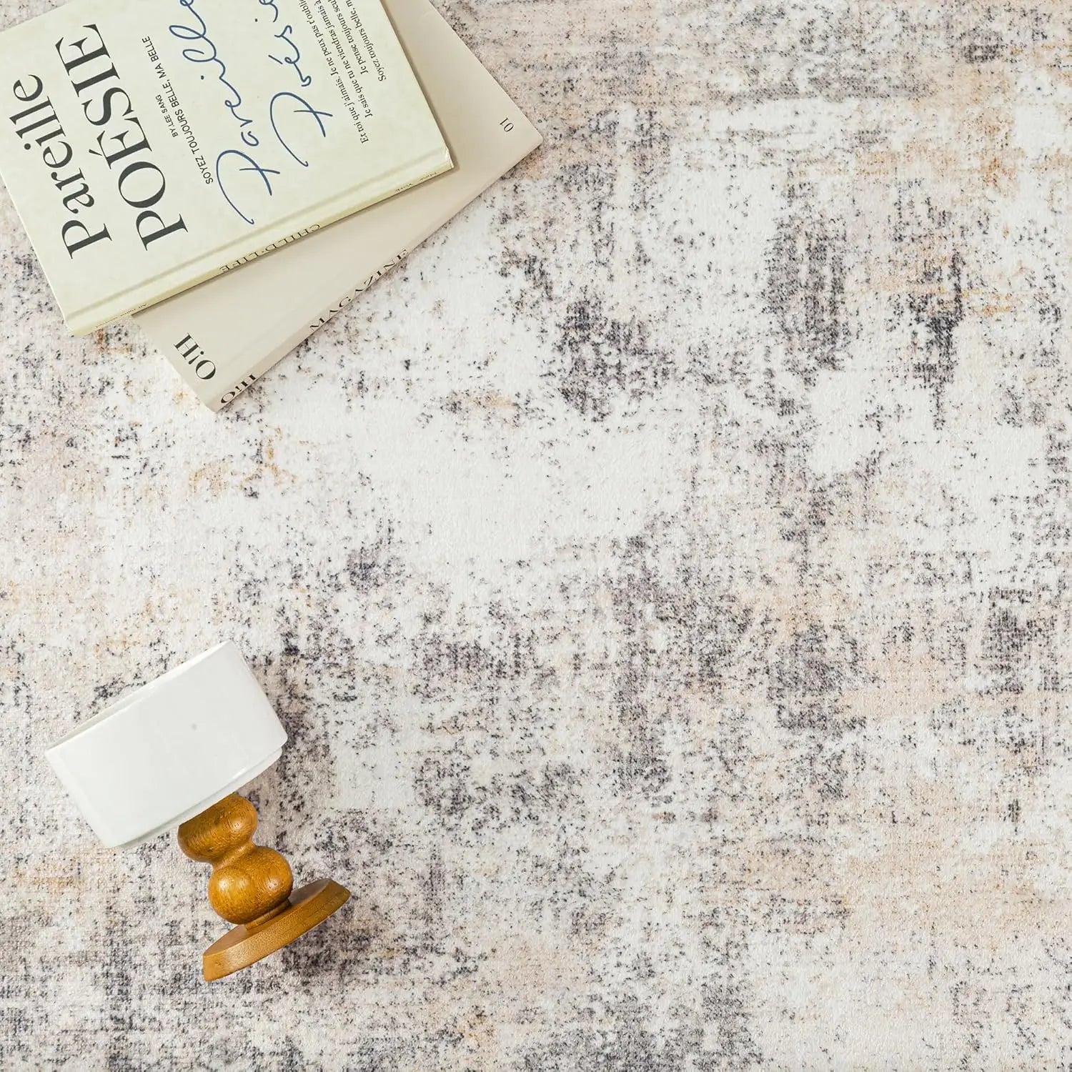 10x14 Washable Beige & Grey Abstract Area Rug - Non-Slip Soft Low Pile for Living Room & Bedroom