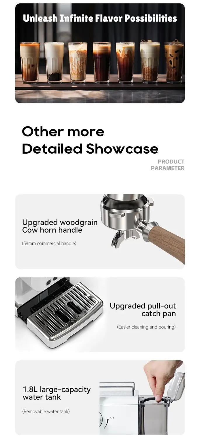 HiBREW Semi-Automatic Espresso Machine 20Bar Pressure Adjustable Temperature for Cappuccino