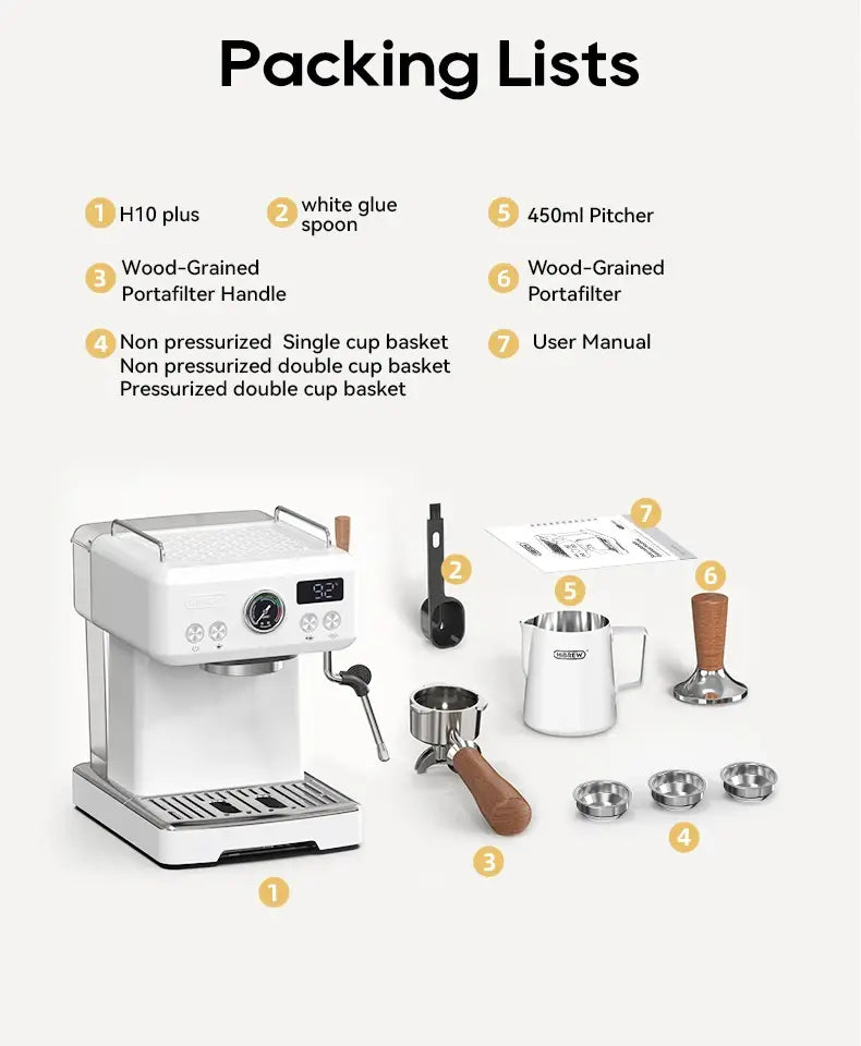 HiBREW Semi-Automatic Espresso Machine 20Bar Pressure Adjustable Temperature for Cappuccino