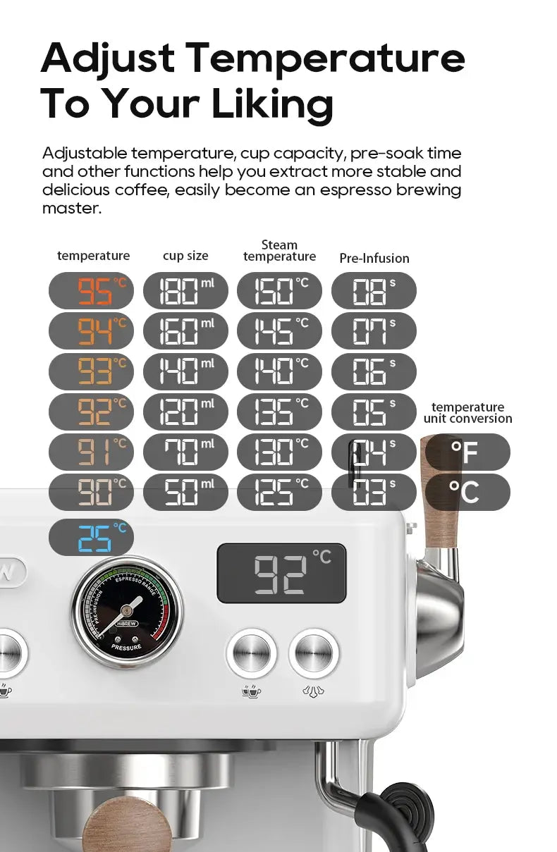 HiBREW Semi-Automatic Espresso Machine 20Bar Pressure Adjustable Temperature for Cappuccino