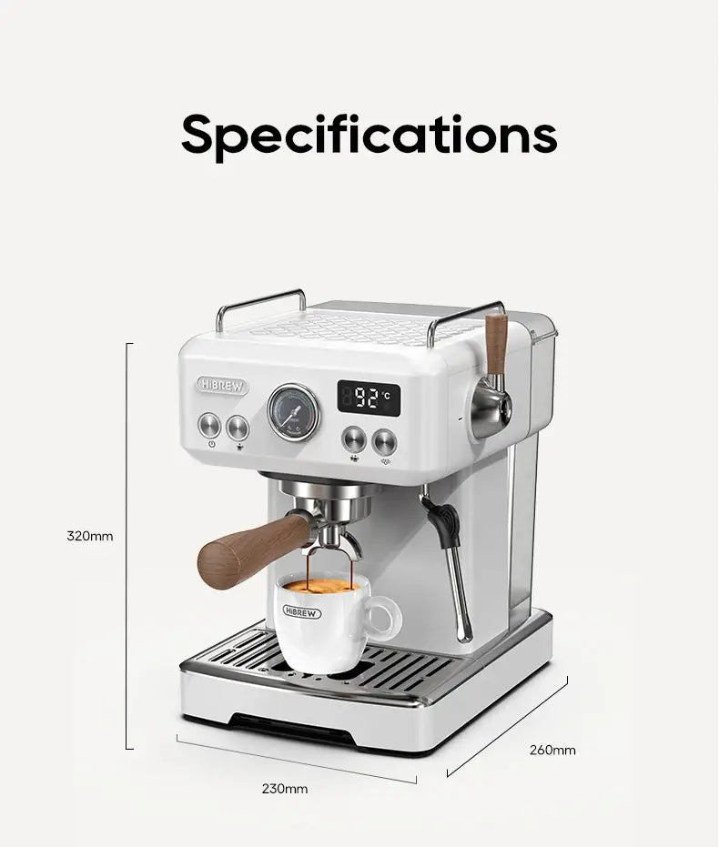 HiBREW Semi-Automatic Espresso Machine 20Bar Pressure Adjustable Temperature for Cappuccino