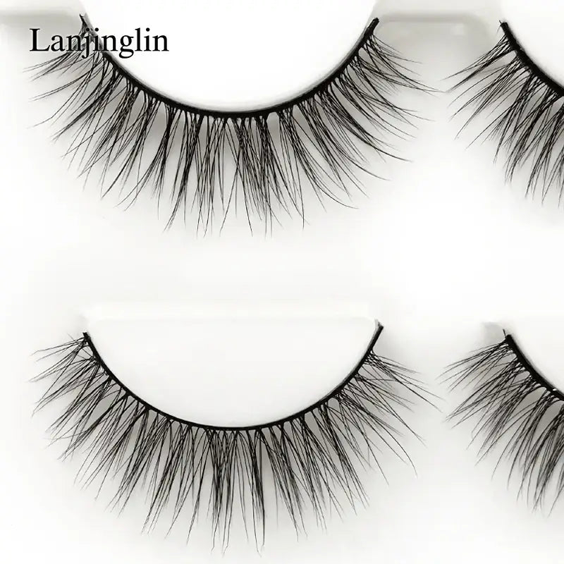 LANJINGLIN 3 Pairs 3D Faux Mink Hair False Eyelashes – Soft Wispy Fluffy Reusable Lashes
