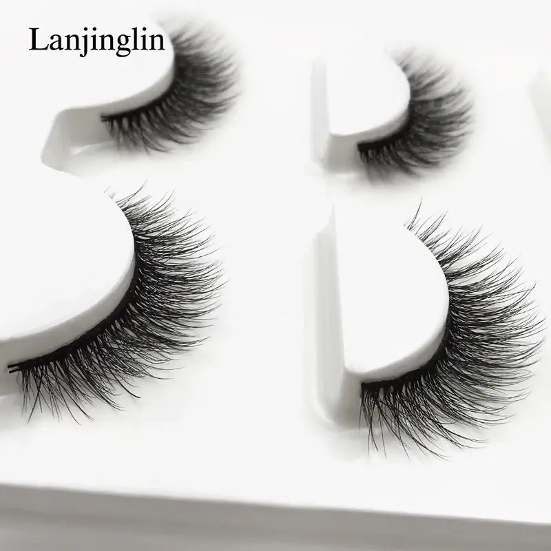 LANJINGLIN 3 Pairs 3D Faux Mink Hair False Eyelashes – Soft Wispy Fluffy Reusable Lashes