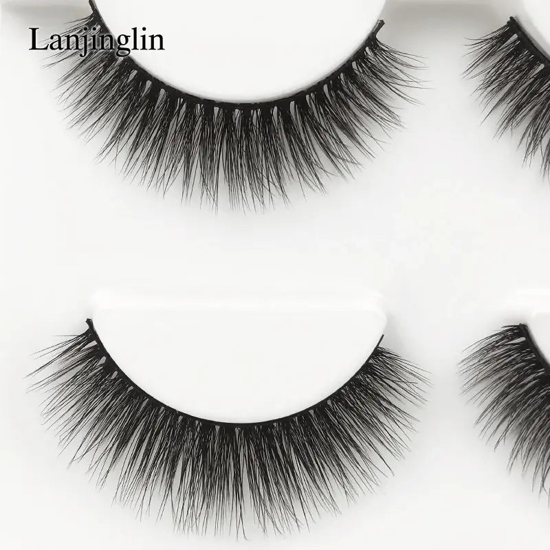 LANJINGLIN 3 Pairs 3D Faux Mink Hair False Eyelashes – Soft Wispy Fluffy Reusable Lashes