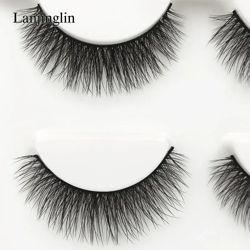 LANJINGLIN 3 Pairs 3D Faux Mink Hair False Eyelashes – Soft Wispy Fluffy Reusable Lashes