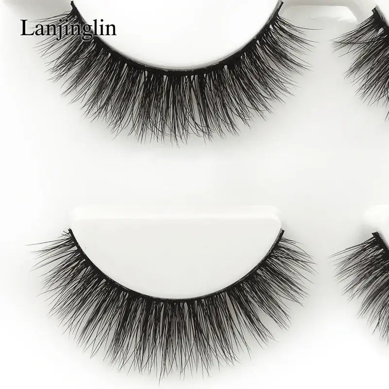 LANJINGLIN 3 Pairs 3D Faux Mink Hair False Eyelashes – Soft Wispy Fluffy Reusable Lashes