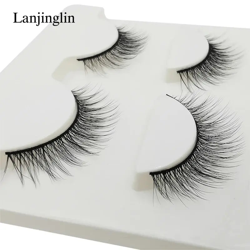 LANJINGLIN 3 Pairs 3D Faux Mink Hair False Eyelashes – Soft Wispy Fluffy Reusable Lashes