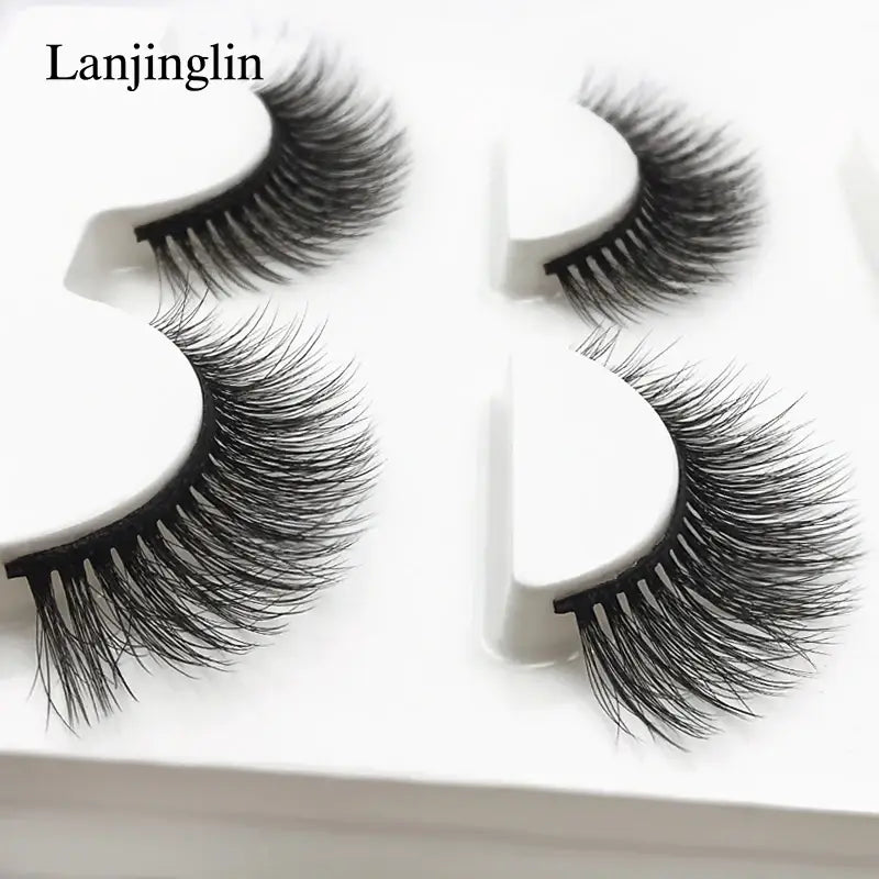 LANJINGLIN 3 Pairs 3D Faux Mink Hair False Eyelashes – Soft Wispy Fluffy Reusable Lashes