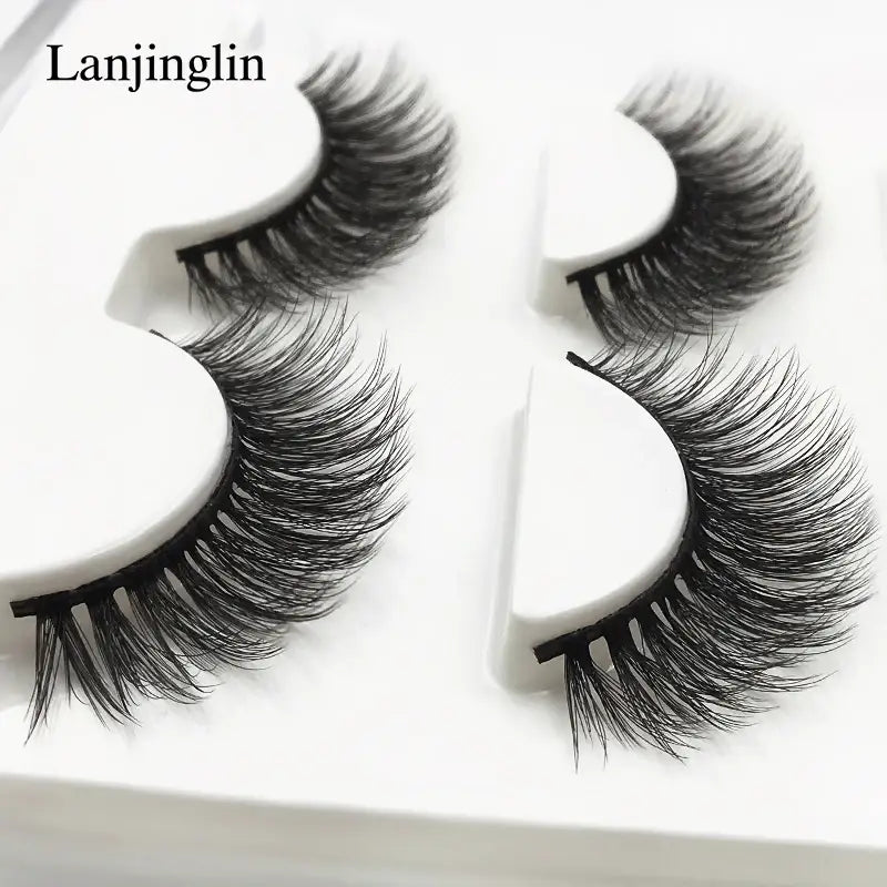LANJINGLIN 3 Pairs 3D Faux Mink Hair False Eyelashes – Soft Wispy Fluffy Reusable Lashes