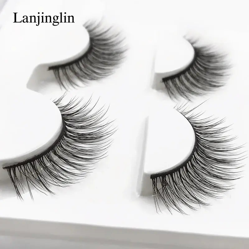 LANJINGLIN 3 Pairs 3D Faux Mink Hair False Eyelashes – Soft Wispy Fluffy Reusable Lashes