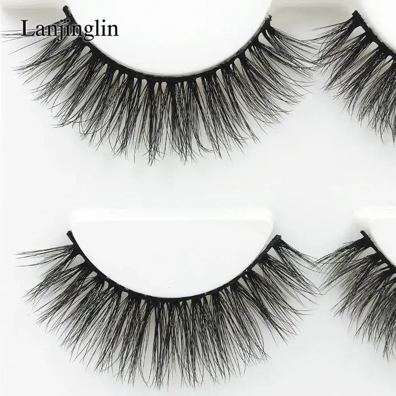 LANJINGLIN 3 Pairs 3D Faux Mink Hair False Eyelashes – Soft Wispy Fluffy Reusable Lashes