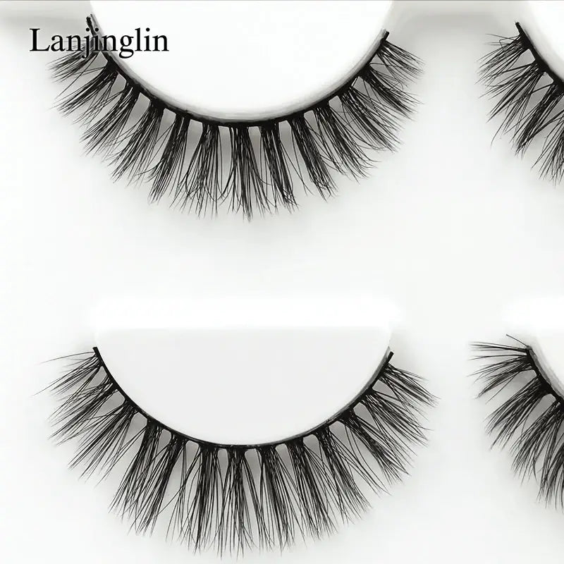 LANJINGLIN 3 Pairs 3D Faux Mink Hair False Eyelashes – Soft Wispy Fluffy Reusable Lashes