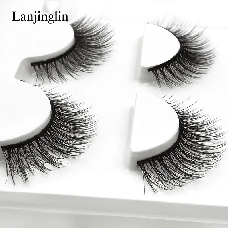 LANJINGLIN 3 Pairs 3D Faux Mink Hair False Eyelashes – Soft Wispy Fluffy Reusable Lashes