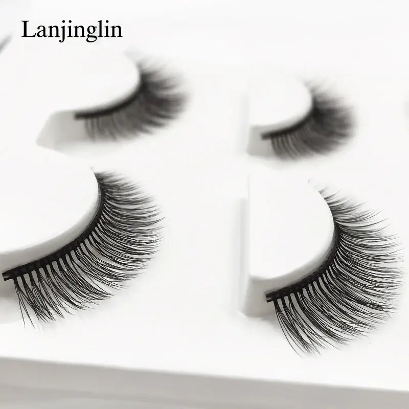 LANJINGLIN 3 Pairs 3D Faux Mink Hair False Eyelashes – Soft Wispy Fluffy Reusable Lashes