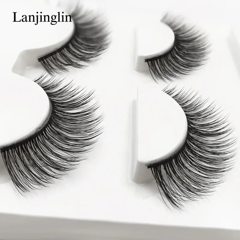 LANJINGLIN 3 Pairs 3D Faux Mink Hair False Eyelashes – Soft Wispy Fluffy Reusable Lashes