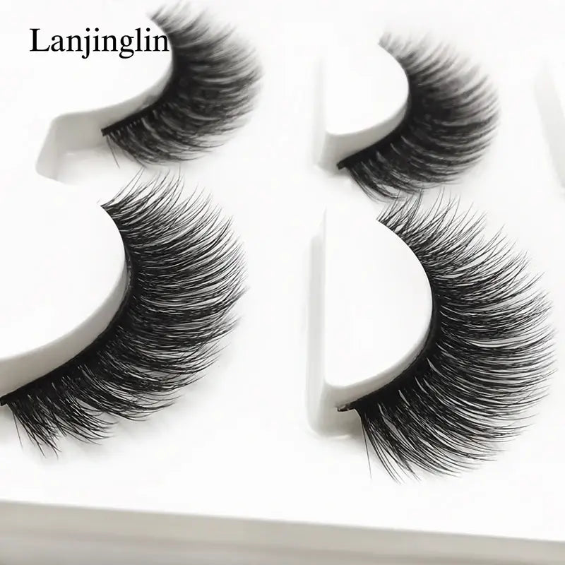 LANJINGLIN 3 Pairs 3D Faux Mink Hair False Eyelashes – Soft Wispy Fluffy Reusable Lashes
