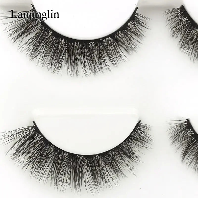 LANJINGLIN 3 Pairs 3D Faux Mink Hair False Eyelashes – Soft Wispy Fluffy Reusable Lashes