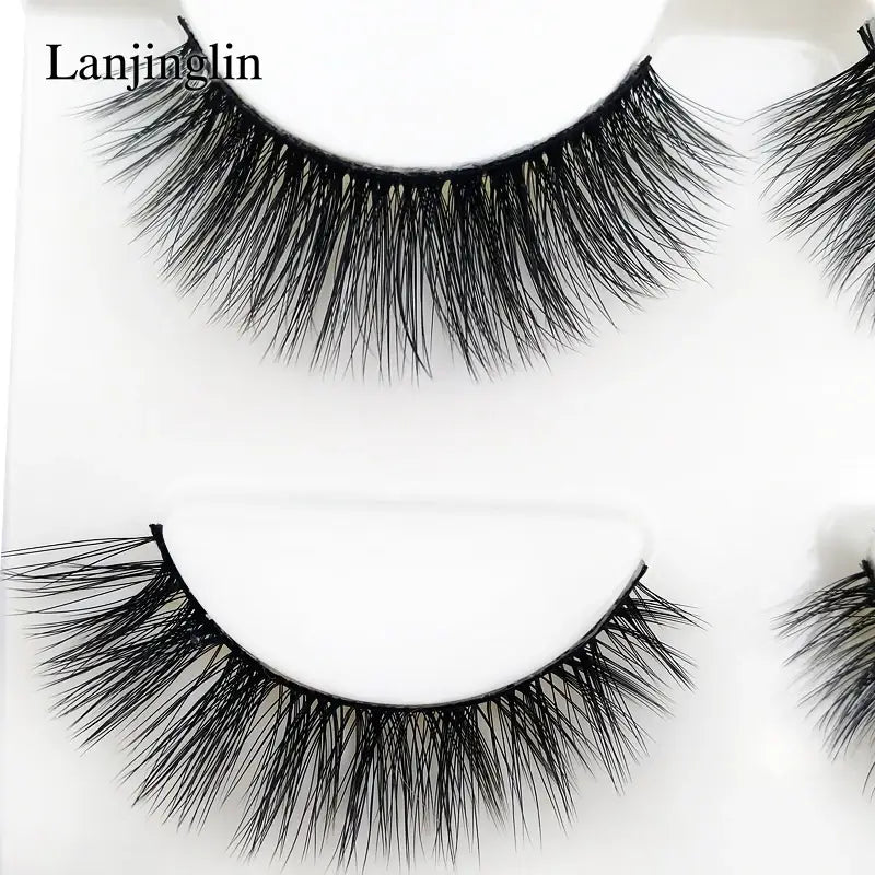 LANJINGLIN 3 Pairs 3D Faux Mink Hair False Eyelashes – Soft Wispy Fluffy Reusable Lashes
