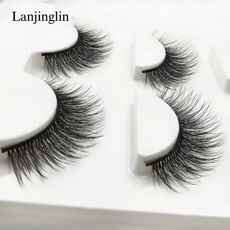 LANJINGLIN 3 Pairs 3D Faux Mink Hair False Eyelashes – Soft Wispy Fluffy Reusable Lashes