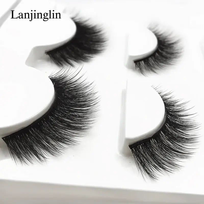 LANJINGLIN 3 Pairs 3D Faux Mink Hair False Eyelashes – Soft Wispy Fluffy Reusable Lashes