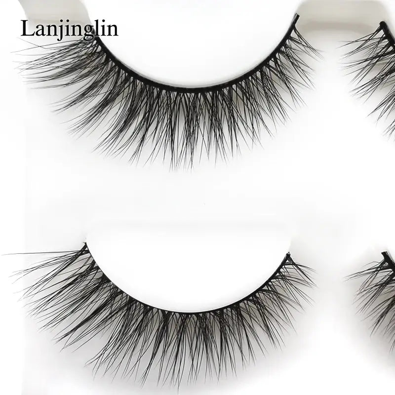 LANJINGLIN 3 Pairs 3D Faux Mink Hair False Eyelashes – Soft Wispy Fluffy Reusable Lashes