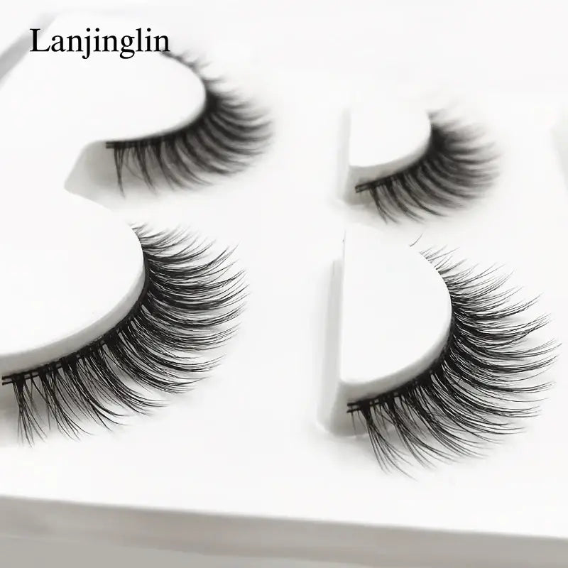 LANJINGLIN 3 Pairs 3D Faux Mink Hair False Eyelashes – Soft Wispy Fluffy Reusable Lashes